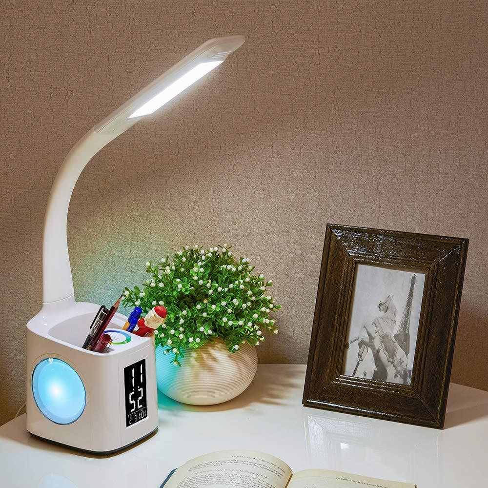 Study LED Desk Lamp with USB Charging Port, LCD Screen, Calendar, 256-Color Night Light & Pen Holder – Dimmable Table Lamp for Kids & Students