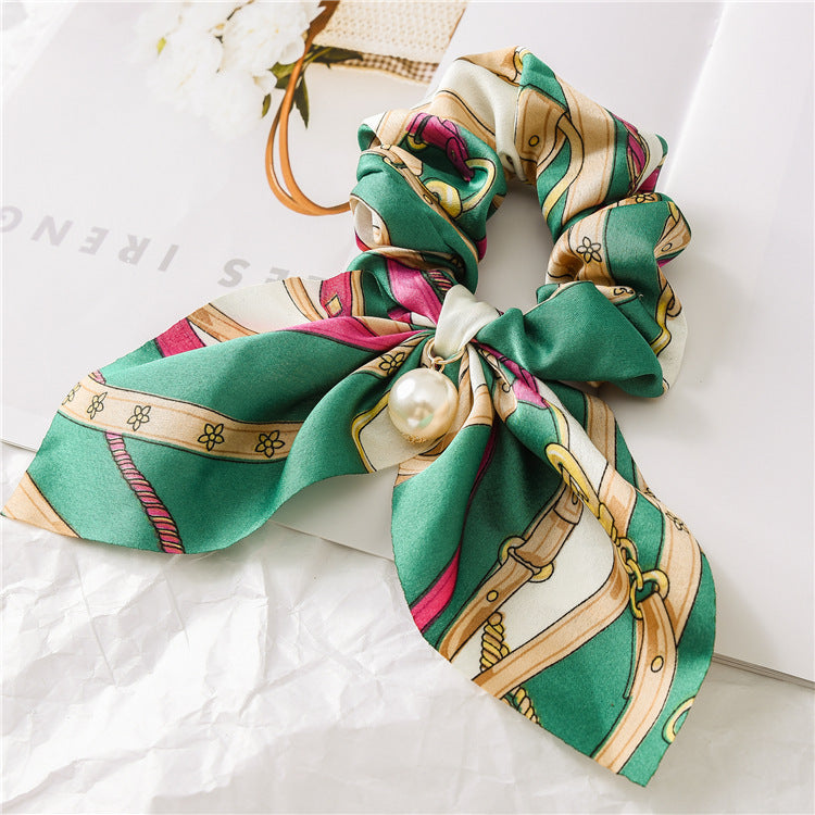 Pearl Pendant Large Bow Hair Band – Women's Knotted Hair Rope with Elegant Pearl Accent