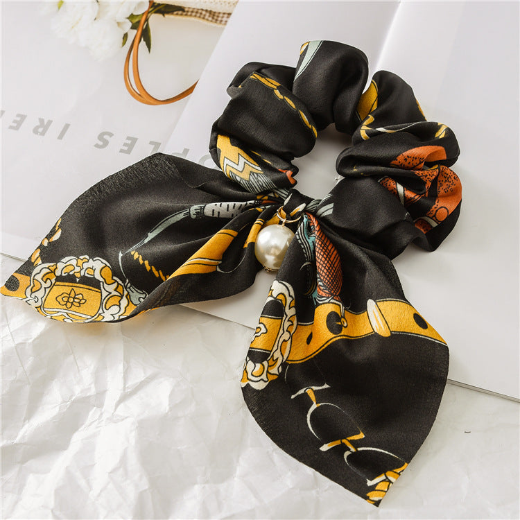 Pearl Pendant Large Bow Hair Band – Women's Knotted Hair Rope with Elegant Pearl Accent
