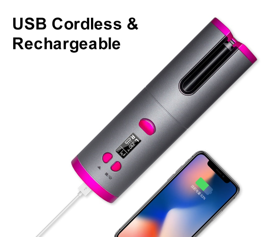 Wireless USB Charging Curling Iron – Portable Multifunctional Hair Curler with Adjustable Heat & Timer Settings