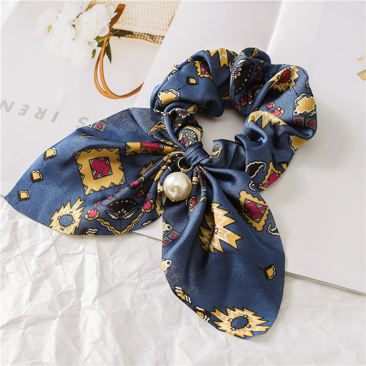 Pearl Pendant Large Bow Hair Band – Women's Knotted Hair Rope with Elegant Pearl Accent
