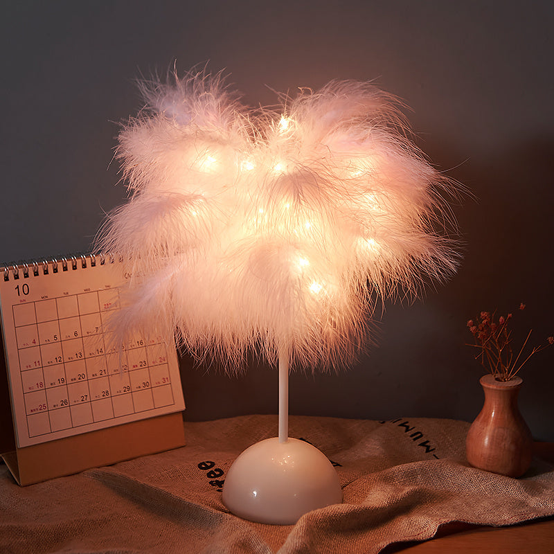 Nordic Feather Table Lamp – Elegant Bedside Night Light with Soft Glow