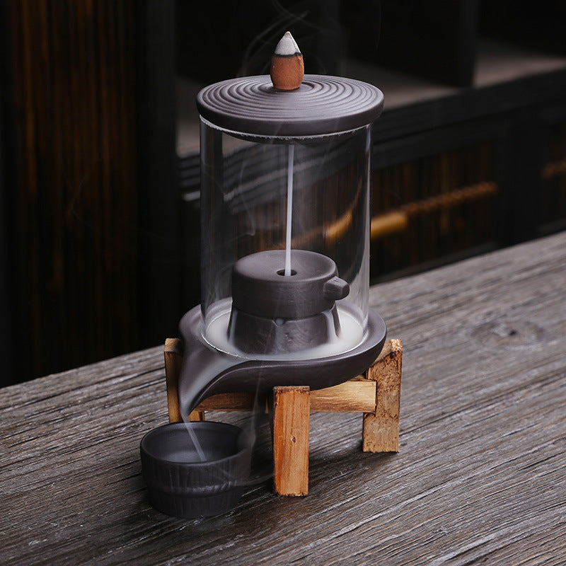 Handmade Ceramic Incense Burner – Smoke Waterfall Backflow Incense Holder for Feng Shui Decor