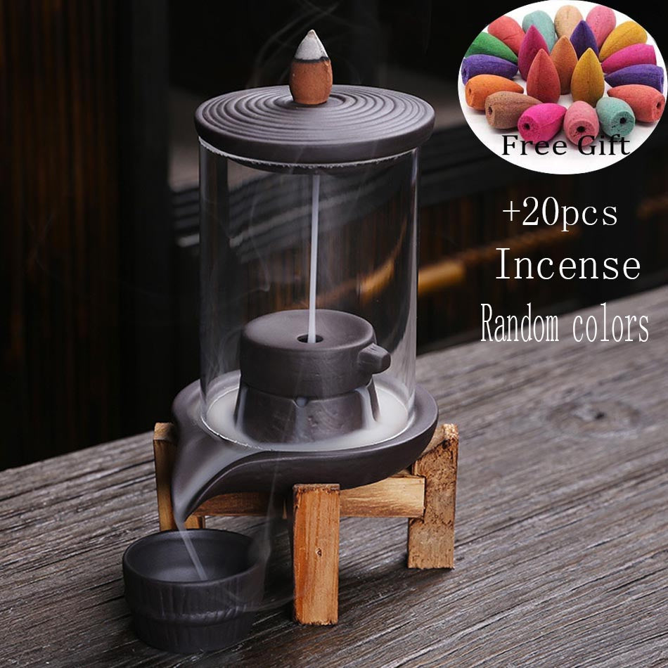 Handmade Ceramic Incense Burner – Smoke Waterfall Backflow Incense Holder for Feng Shui Decor