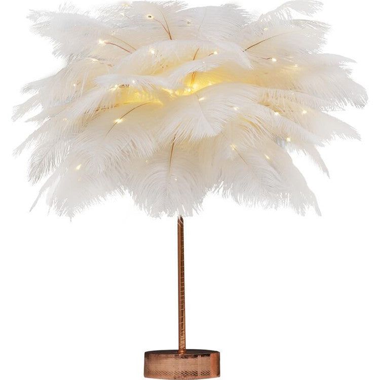 Nordic Feather Table Lamp – Elegant Bedside Night Light with Soft Glow