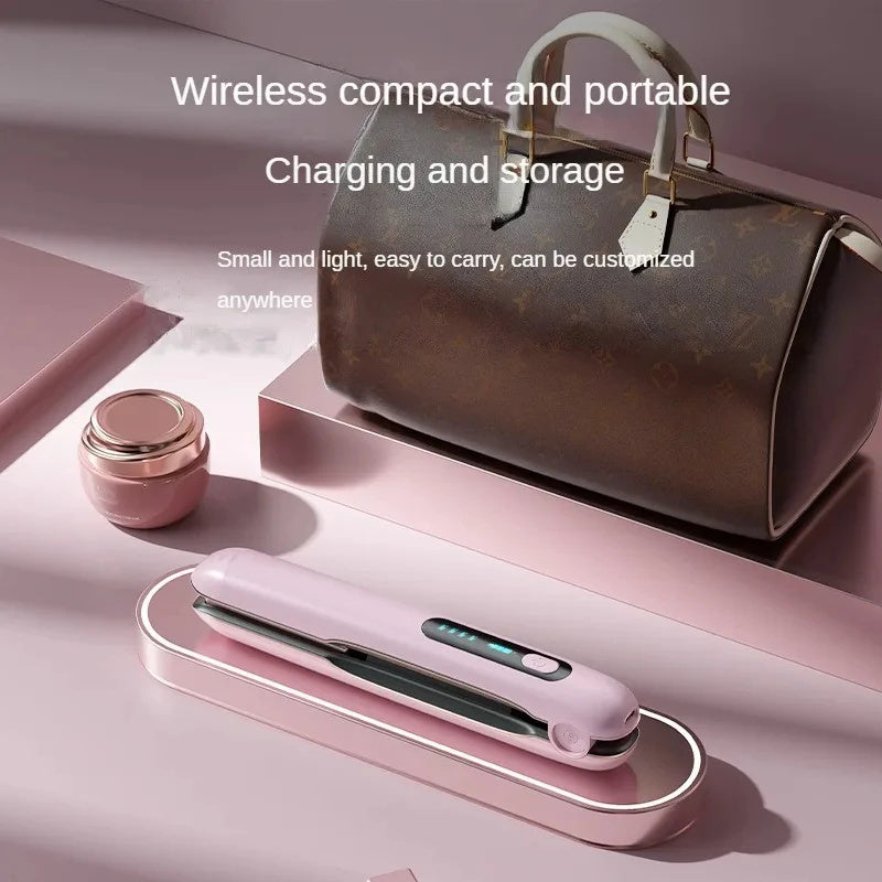 2-in-1 Cordless Hair Straightener & Curler – USB Rechargeable, 5000mAh Battery, Adjustable Heat Settings for Dry & Wet Hair