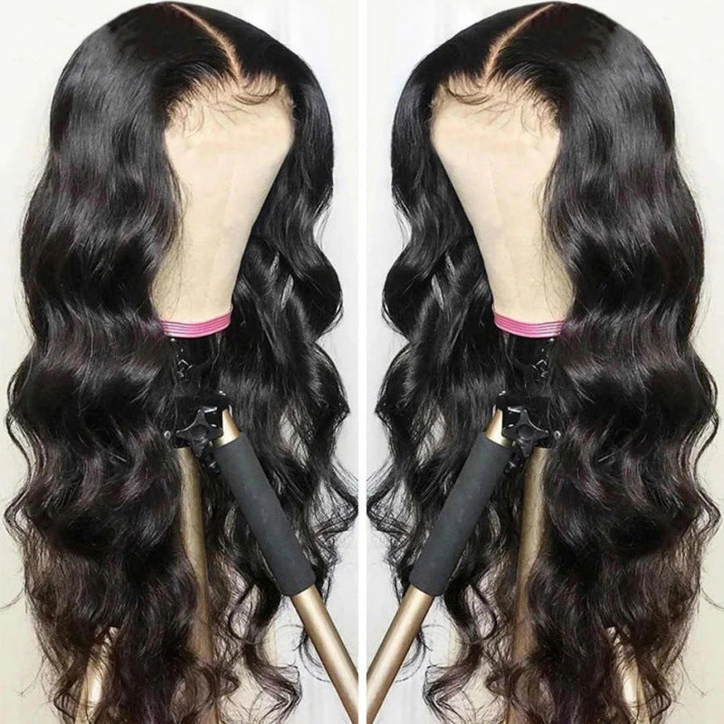 Luxurious Long Black Wavy Wig – 28" Heat-Resistant Synthetic Hair with Middle Part