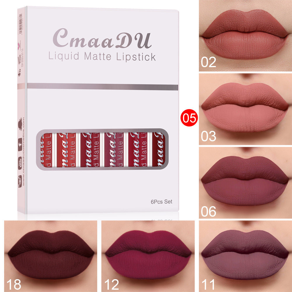 6-Box Matte Non-Stick Cup Waterproof Lipstick Set – Long-Lasting Velvet Lip Gloss Collection
