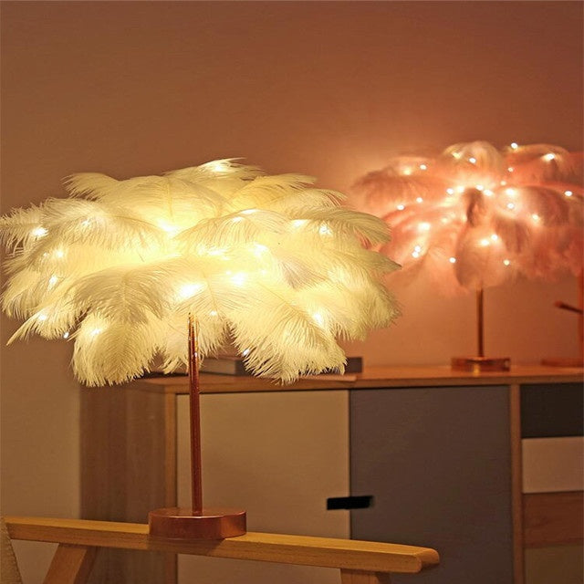 Nordic Feather Table Lamp – Elegant Bedside Night Light with Soft Glow