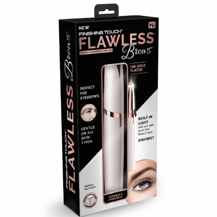 Flawlessly Brows Electric Eyebrow Remover – Painless, Portable Trimmer with LED Light & 18K Gold-Plated Head