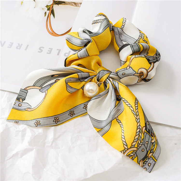Pearl Pendant Large Bow Hair Band – Women's Knotted Hair Rope with Elegant Pearl Accent
