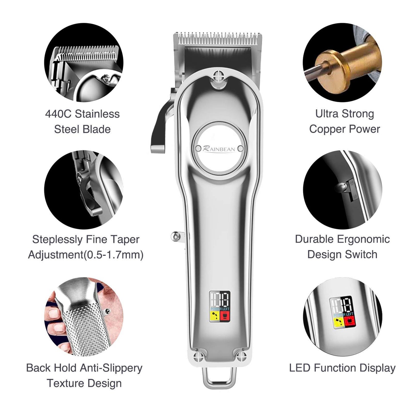 3-in-1 Waterproof Cordless Hair & Beard Trimmer – LED Display, USB Rechargeable Grooming Kit for Men, Women & Kids