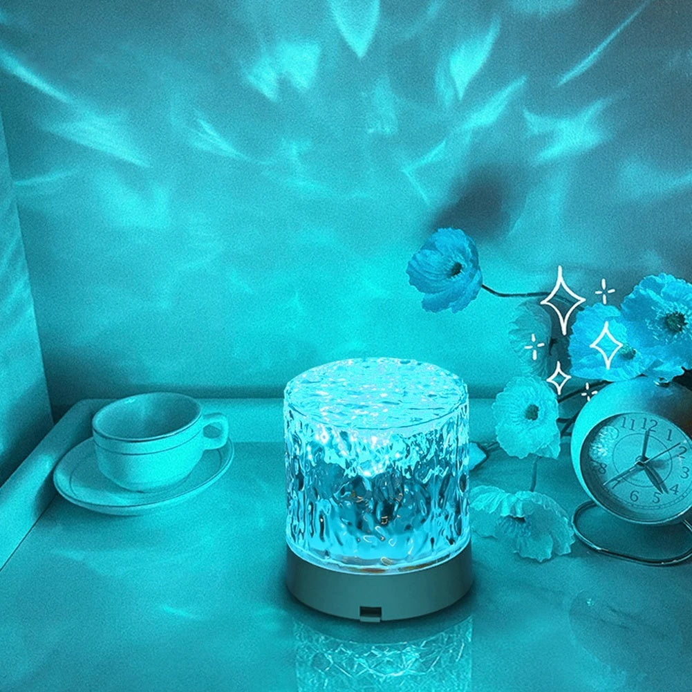 Crystal Water Ripple Projector Night Light – 16-Color LED Lamp with Touch & Remote Control