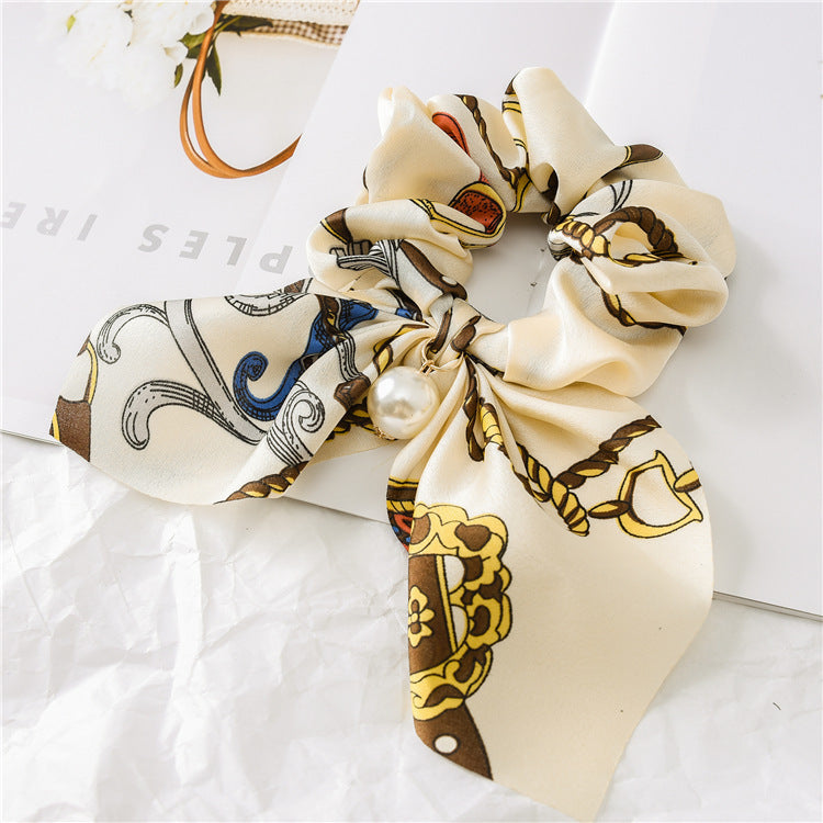 Pearl Pendant Large Bow Hair Band – Women's Knotted Hair Rope with Elegant Pearl Accent