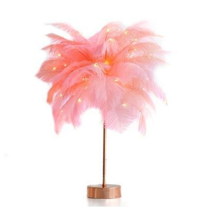 Nordic Feather Table Lamp – Elegant Bedside Night Light with Soft Glow