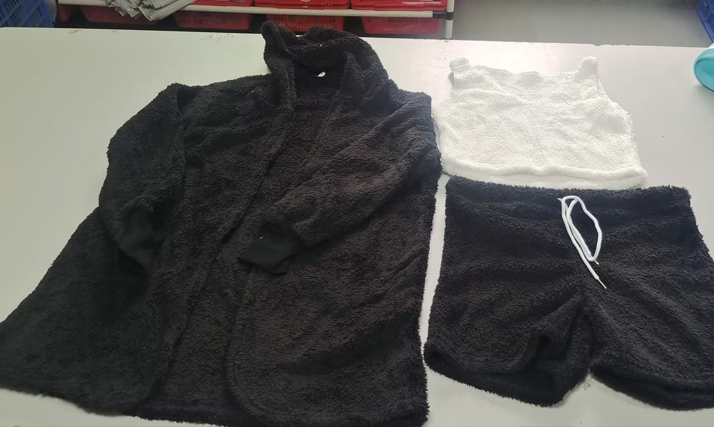 3-Piece Women’s Lounge & Pajama Set – Long Sleeve Crop Top, Tank Top, and Drawstring Shorts