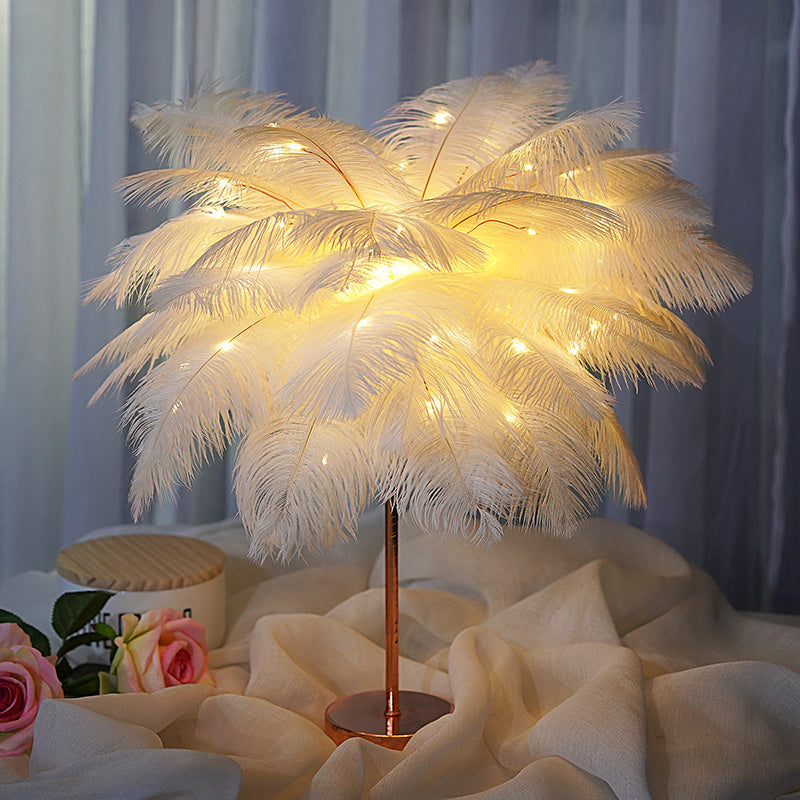 Nordic Feather Table Lamp – Elegant Bedside Night Light with Soft Glow