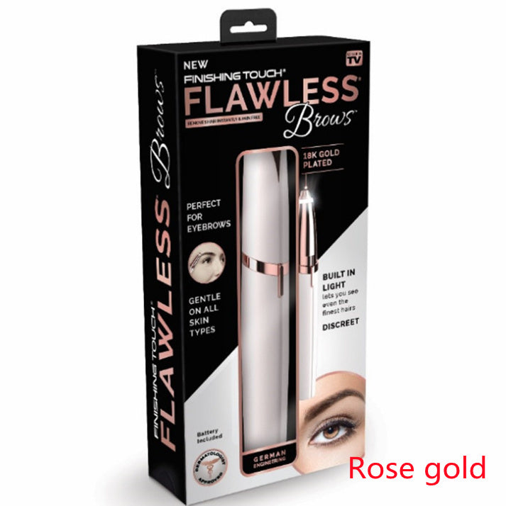 Flawlessly Brows Electric Eyebrow Remover – Painless, Portable Trimmer with LED Light & 18K Gold-Plated Head