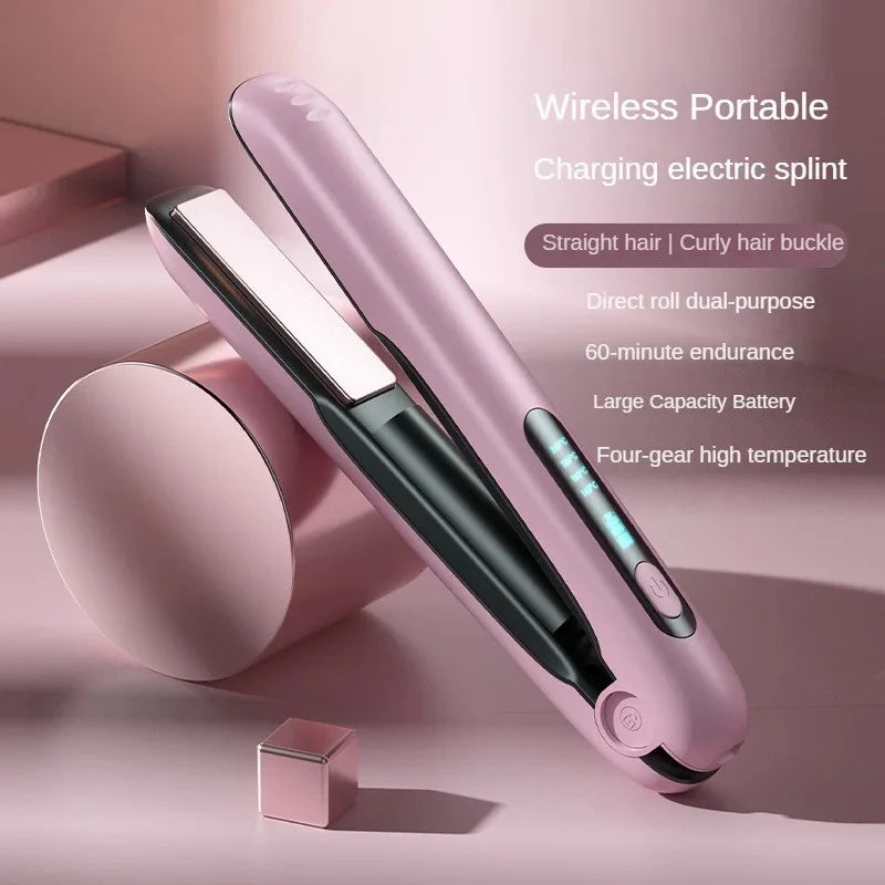 2-in-1 Cordless Hair Straightener & Curler – USB Rechargeable, 5000mAh Battery, Adjustable Heat Settings for Dry & Wet Hair