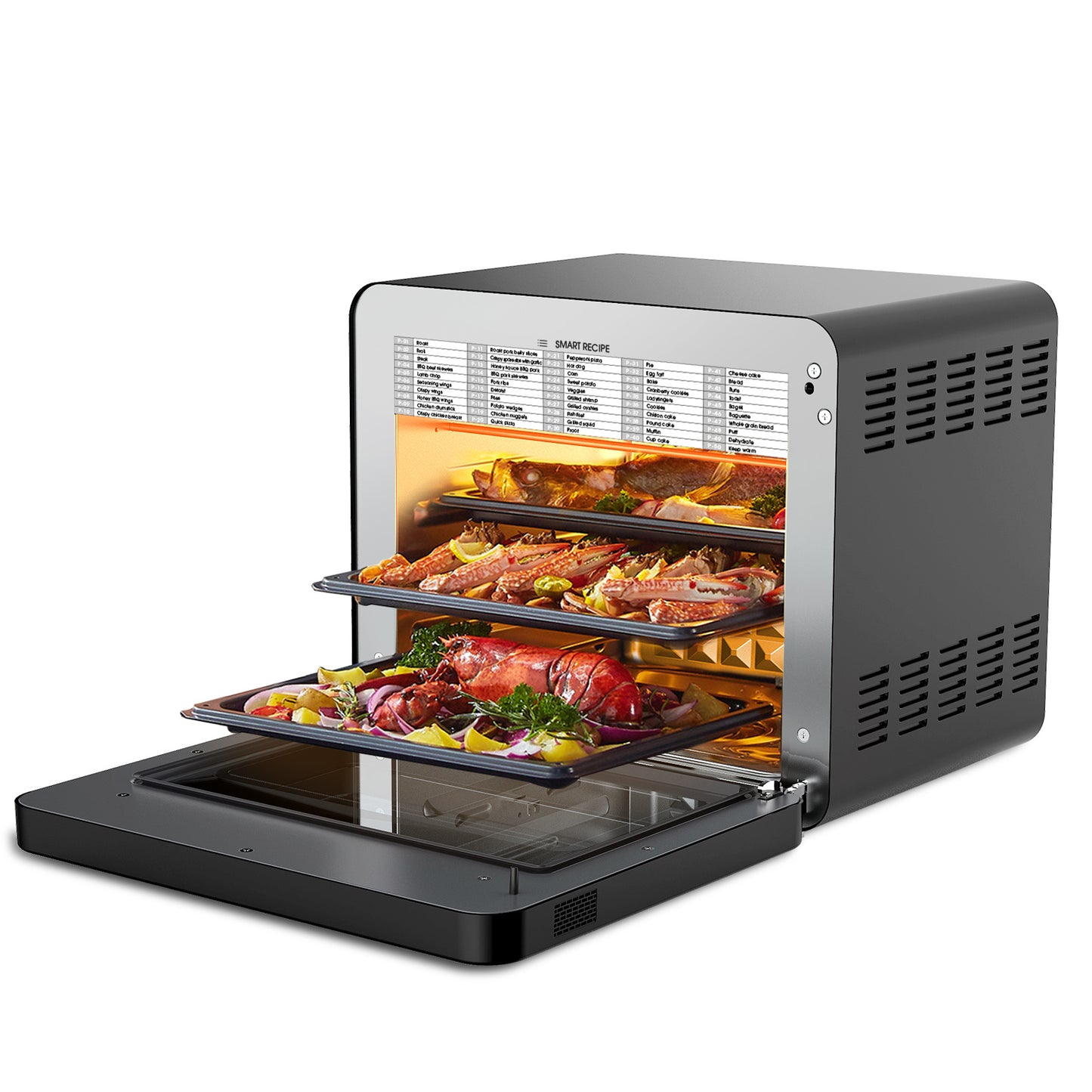 Geek Chef 26QT Steam Air Fryer Toaster Oven – 50-in-1 Countertop Convection Oven with Rotisserie, Dehydrator, and LED Touchscreen – Black Stainless Steel