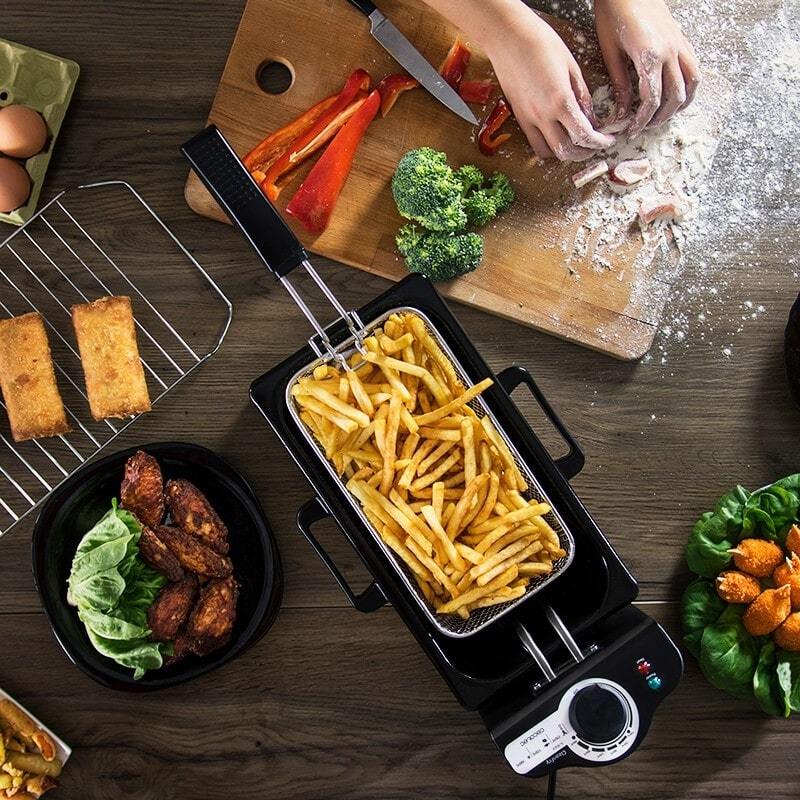 3L Electromechanical French Fries Fryer – 2000W Stainless Steel Deep Fryer with Teflon Coating – Adjustable Temperature Control