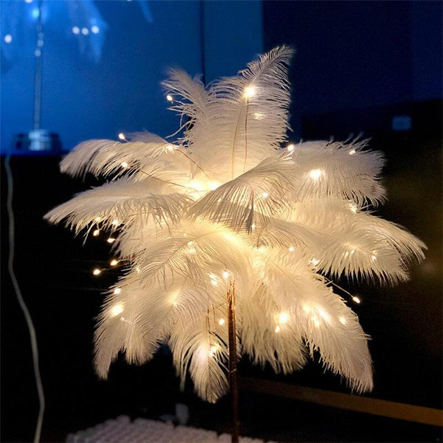 Nordic Feather Table Lamp – Elegant Bedside Night Light with Soft Glow