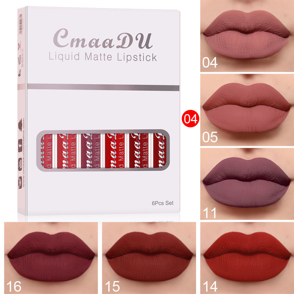 6-Box Matte Non-Stick Cup Waterproof Lipstick Set – Long-Lasting Velvet Lip Gloss Collection