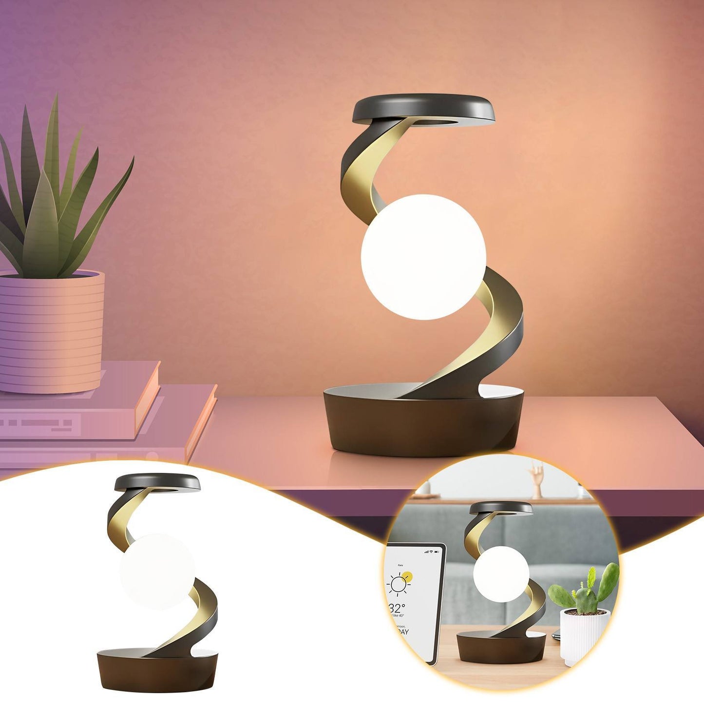 Rotating Moon Desk Lamp with Wireless Phone Charging – Touch Sensor Night Light & Modern Home Decor