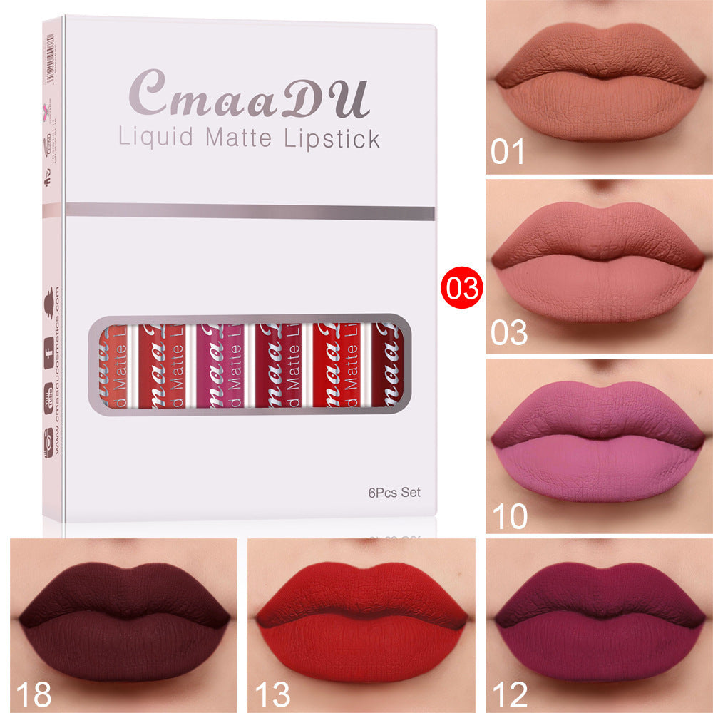 6-Box Matte Non-Stick Cup Waterproof Lipstick Set – Long-Lasting Velvet Lip Gloss Collection