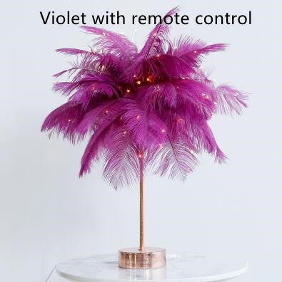 Nordic Feather Table Lamp – Elegant Bedside Night Light with Soft Glow