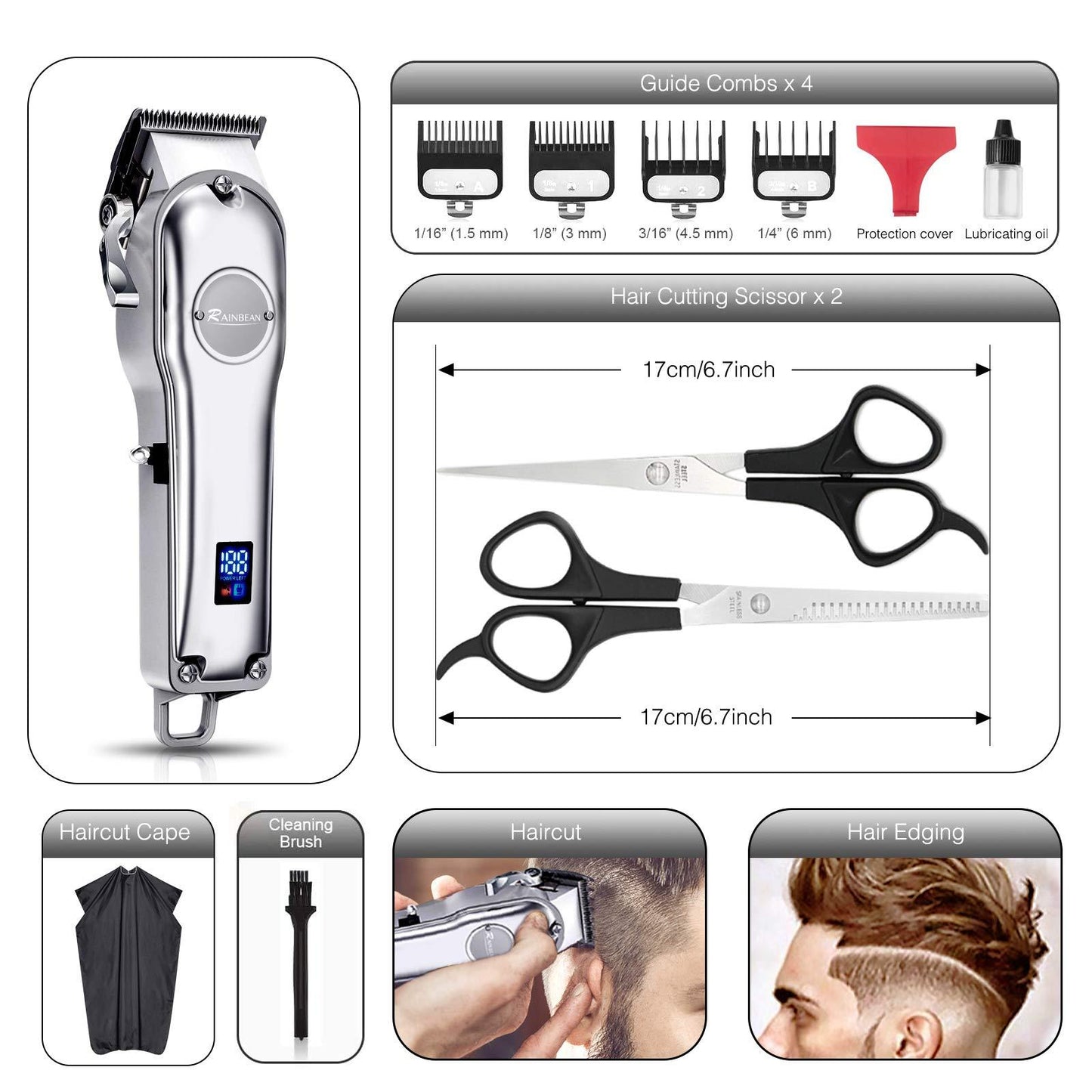 3-in-1 Waterproof Cordless Hair & Beard Trimmer – LED Display, USB Rechargeable Grooming Kit for Men, Women & Kids