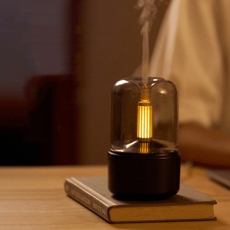 Atmosphere Light Humidifier Candlelight Aroma Diffuser – Portable 120ml USB Cool Mist Maker with LED Night Light