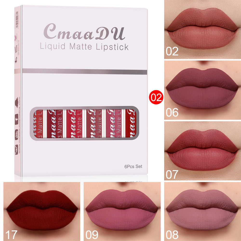 6-Box Matte Non-Stick Cup Waterproof Lipstick Set – Long-Lasting Velvet Lip Gloss Collection