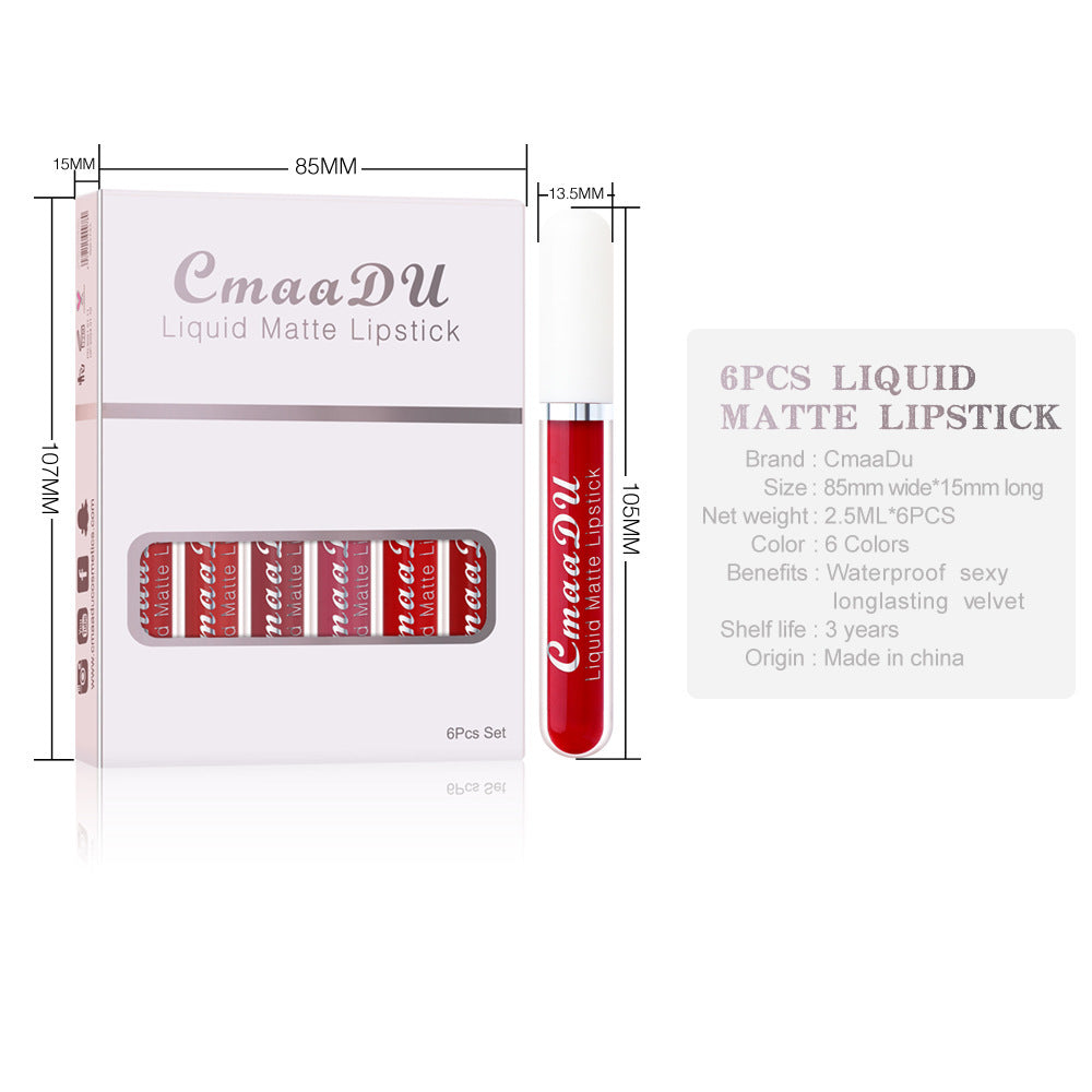 6-Box Matte Non-Stick Cup Waterproof Lipstick Set – Long-Lasting Velvet Lip Gloss Collection