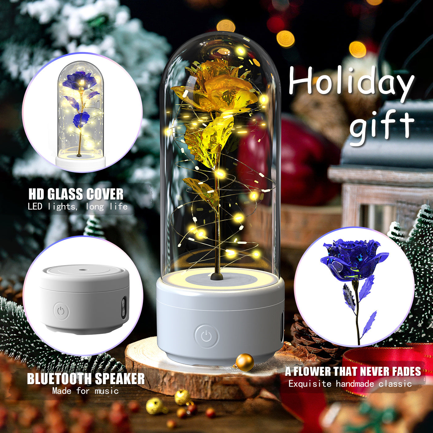 Creative 2-in-1 Rose Flowers LED Light & Bluetooth Speaker – Perfect Valentine's Day Gift