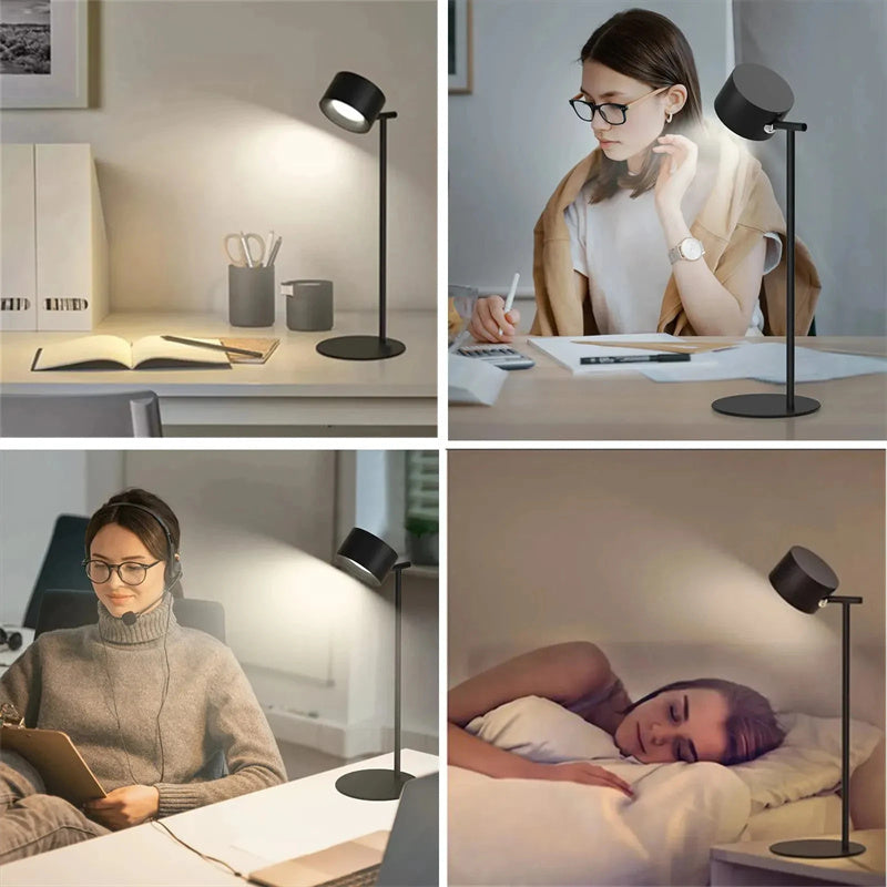 Magnetic Touchable LED USB Rechargeable Table Lamp – 360° Rotatable Cordless Desk Light with Remote Control