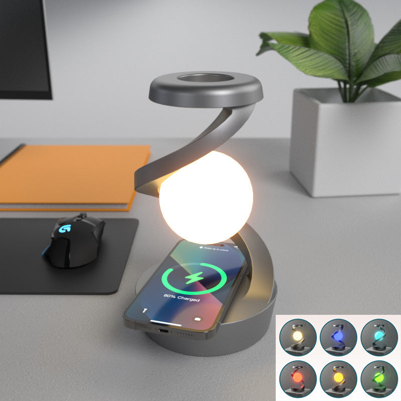 Rotating Moon Desk Lamp with Wireless Phone Charging – Touch Sensor Night Light & Modern Home Decor