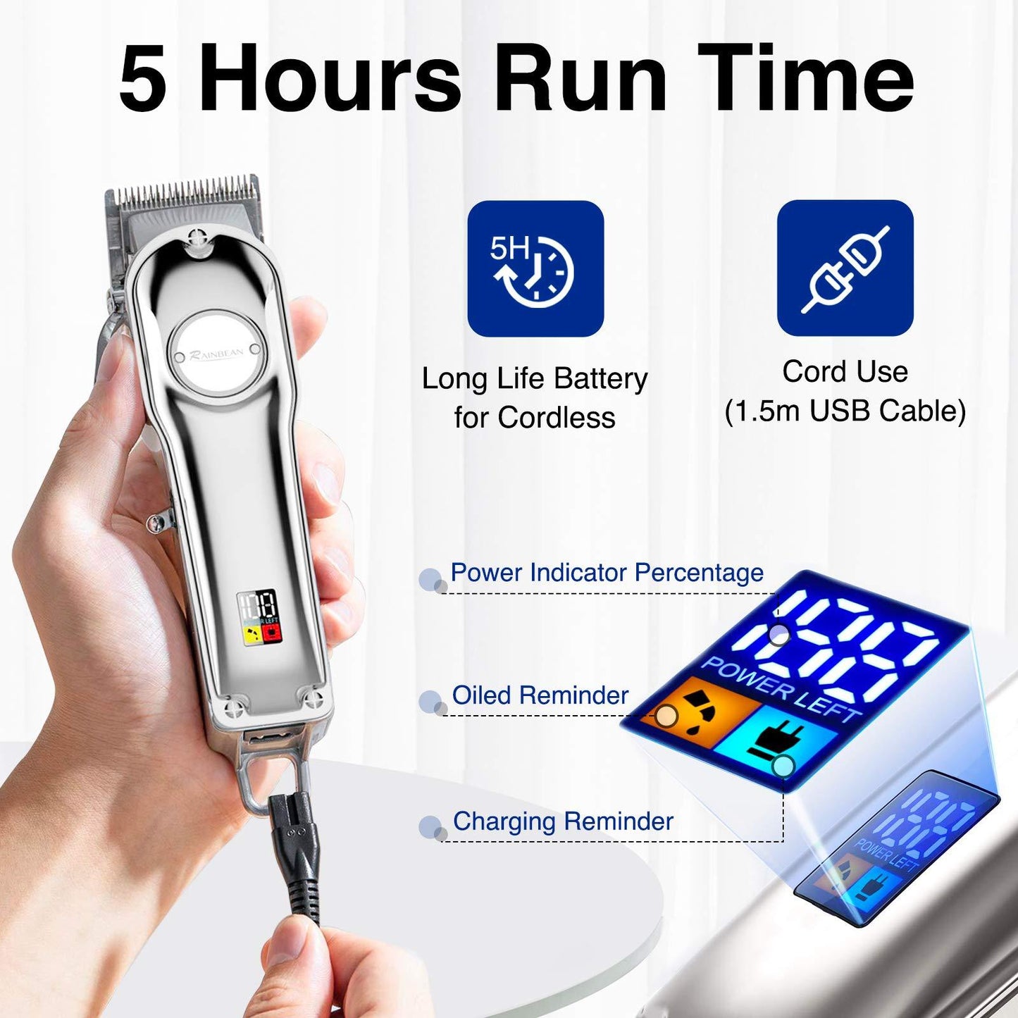3-in-1 Waterproof Cordless Hair & Beard Trimmer – LED Display, USB Rechargeable Grooming Kit for Men, Women & Kids