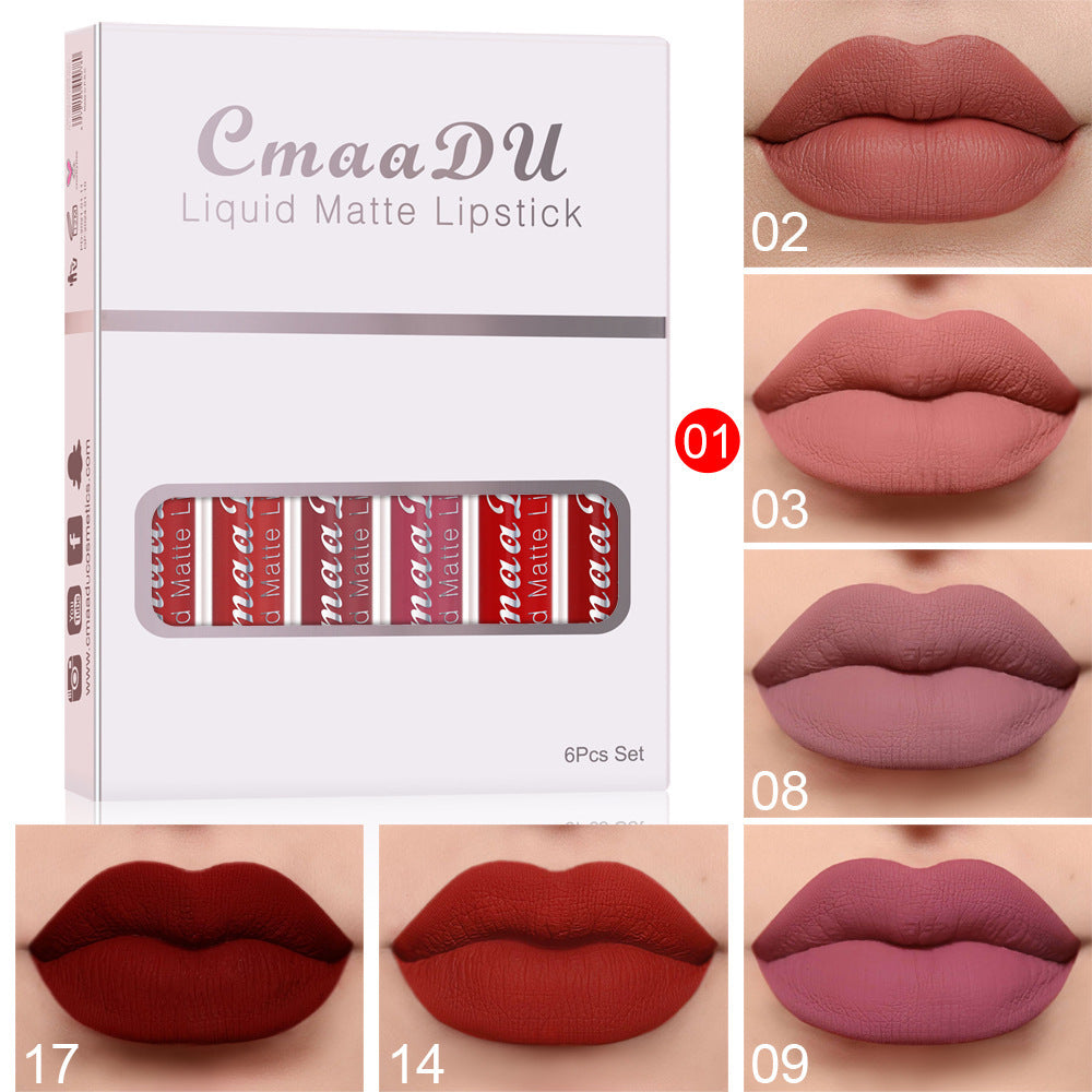 6-Box Matte Non-Stick Cup Waterproof Lipstick Set – Long-Lasting Velvet Lip Gloss Collection