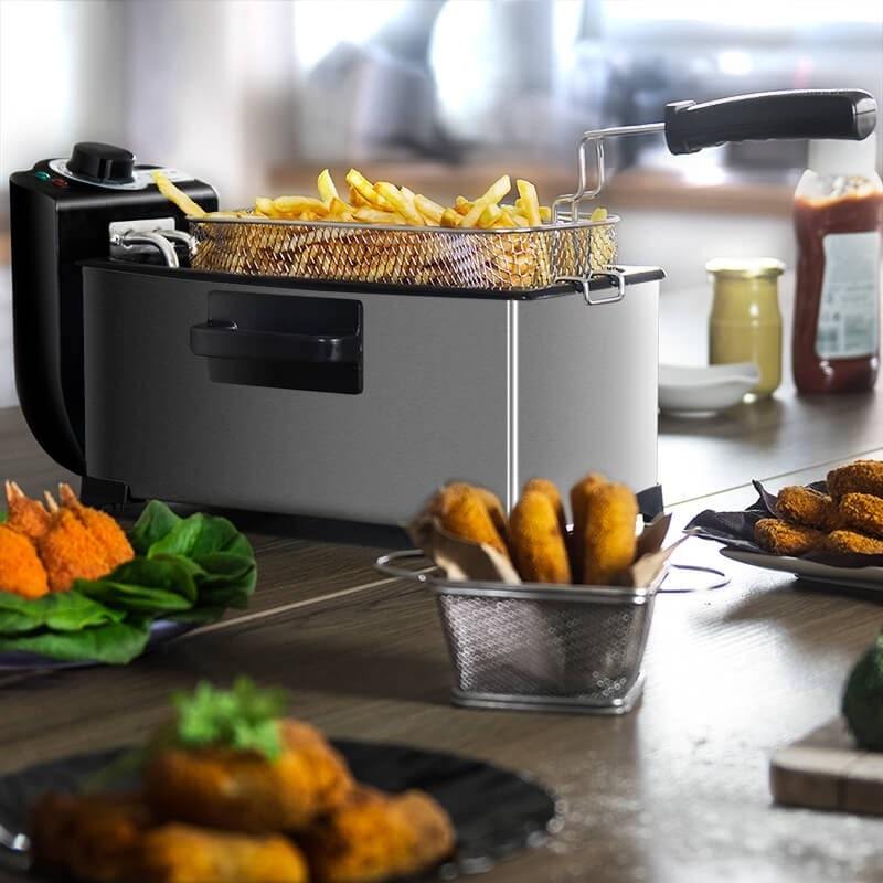 3L Electromechanical French Fries Fryer – 2000W Stainless Steel Deep Fryer with Teflon Coating – Adjustable Temperature Control