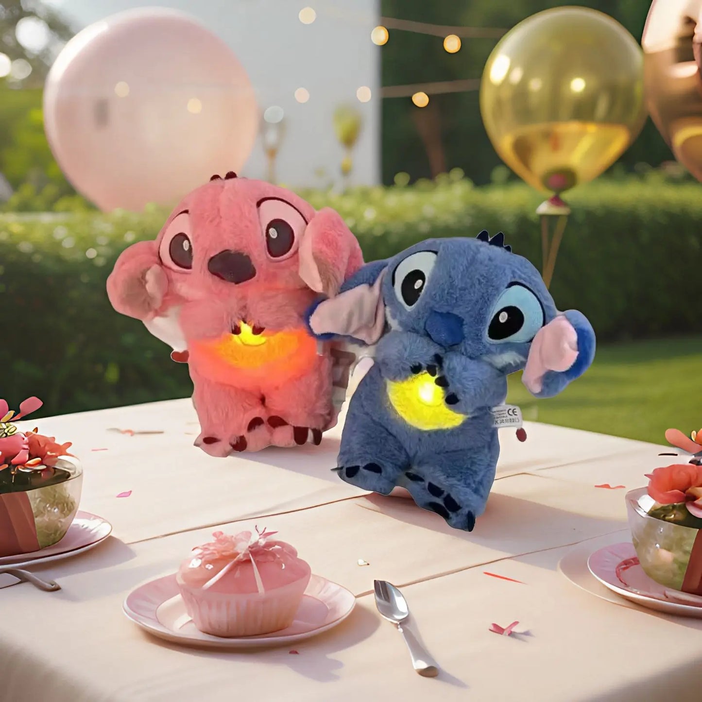 2025 New Lilo&Stitch Plush Doll Breath Child Peluche Kawaii Soothes Toy Anime Baby Music Light Sleep Toys Pink Stitch Kid Gifts