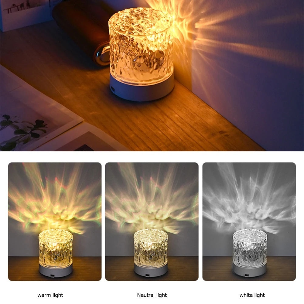 Crystal Water Ripple Projector Night Light – 16-Color LED Lamp with Touch & Remote Control