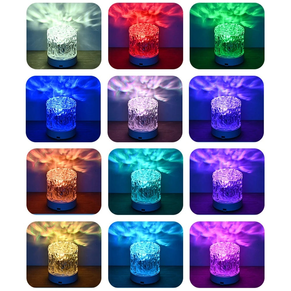 Crystal Water Ripple Projector Night Light – 16-Color LED Lamp with Touch & Remote Control
