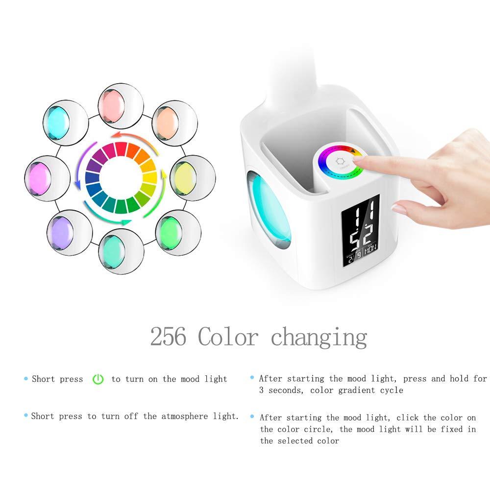 Study LED Desk Lamp with USB Charging Port, LCD Screen, Calendar, 256-Color Night Light & Pen Holder – Dimmable Table Lamp for Kids & Students