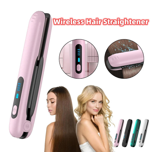 2-in-1 Cordless Hair Straightener & Curler – USB Rechargeable, 5000mAh Battery, Adjustable Heat Settings for Dry & Wet Hair