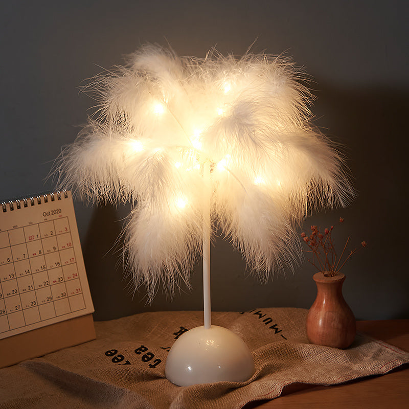 Nordic Feather Table Lamp – Elegant Bedside Night Light with Soft Glow