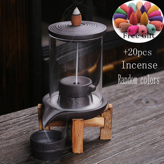 Handmade Ceramic Incense Burner – Smoke Waterfall Backflow Incense Holder for Feng Shui Decor