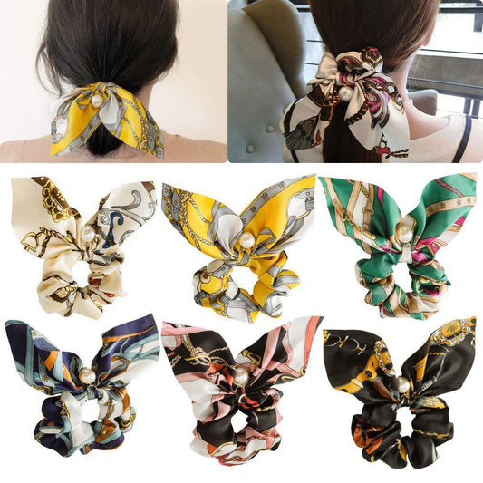Pearl Pendant Large Bow Hair Band – Women's Knotted Hair Rope with Elegant Pearl Accent