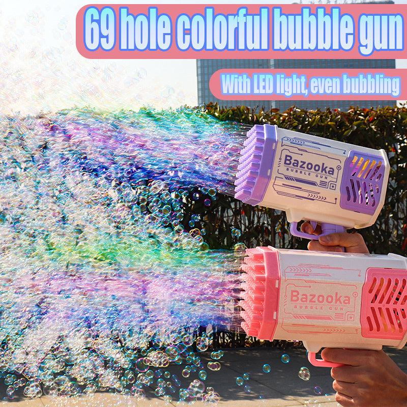 69-Hole Rocket Bubble Gun – Automatic Bubble Blower with LED Lights for Kids & Outdoor Fun