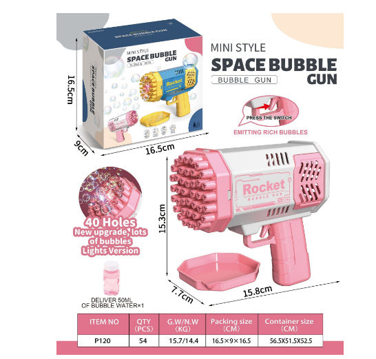 69-Hole Rocket Bubble Gun – Automatic Bubble Blower with LED Lights for Kids & Outdoor Fun